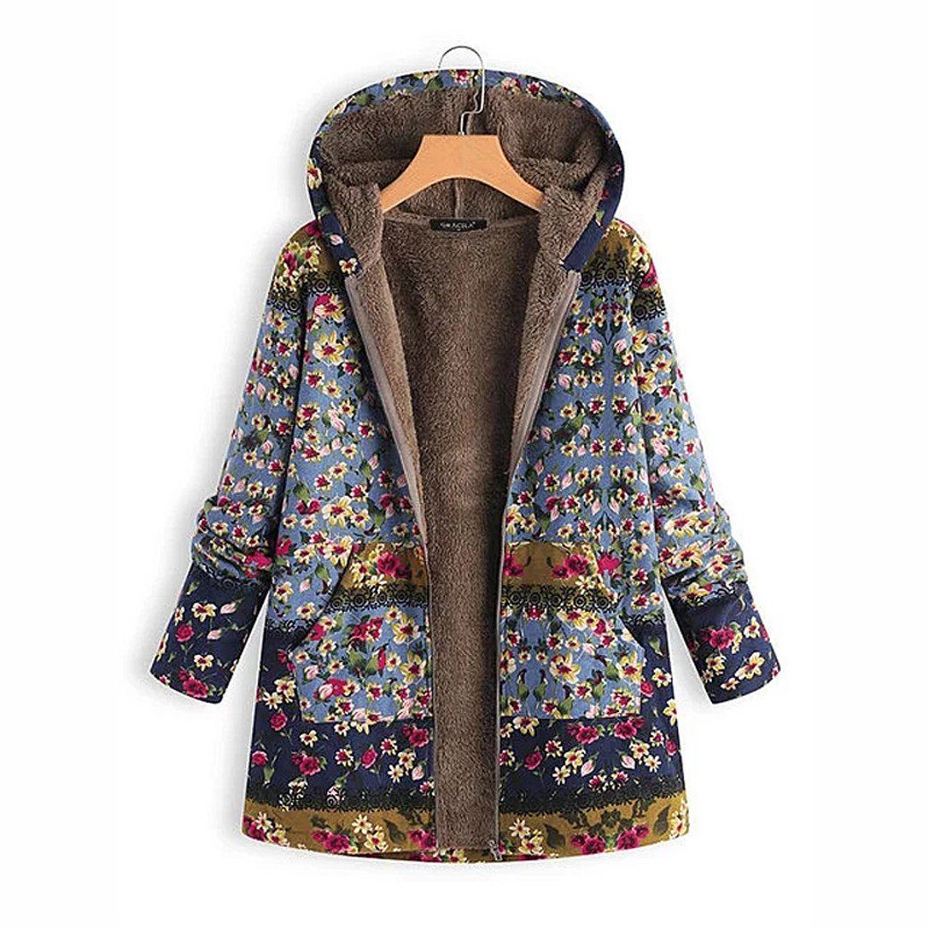 BABAKUD Winter Hooded Composite Coat Print Women's Coat Jacket/ M-5XL 2019 September New M Blue 