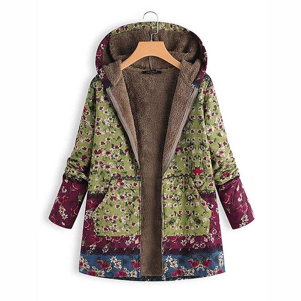 BABAKUD Winter Hooded Composite Coat Print Women's Coat Jacket/ M-5XL 2019 September New M Green 