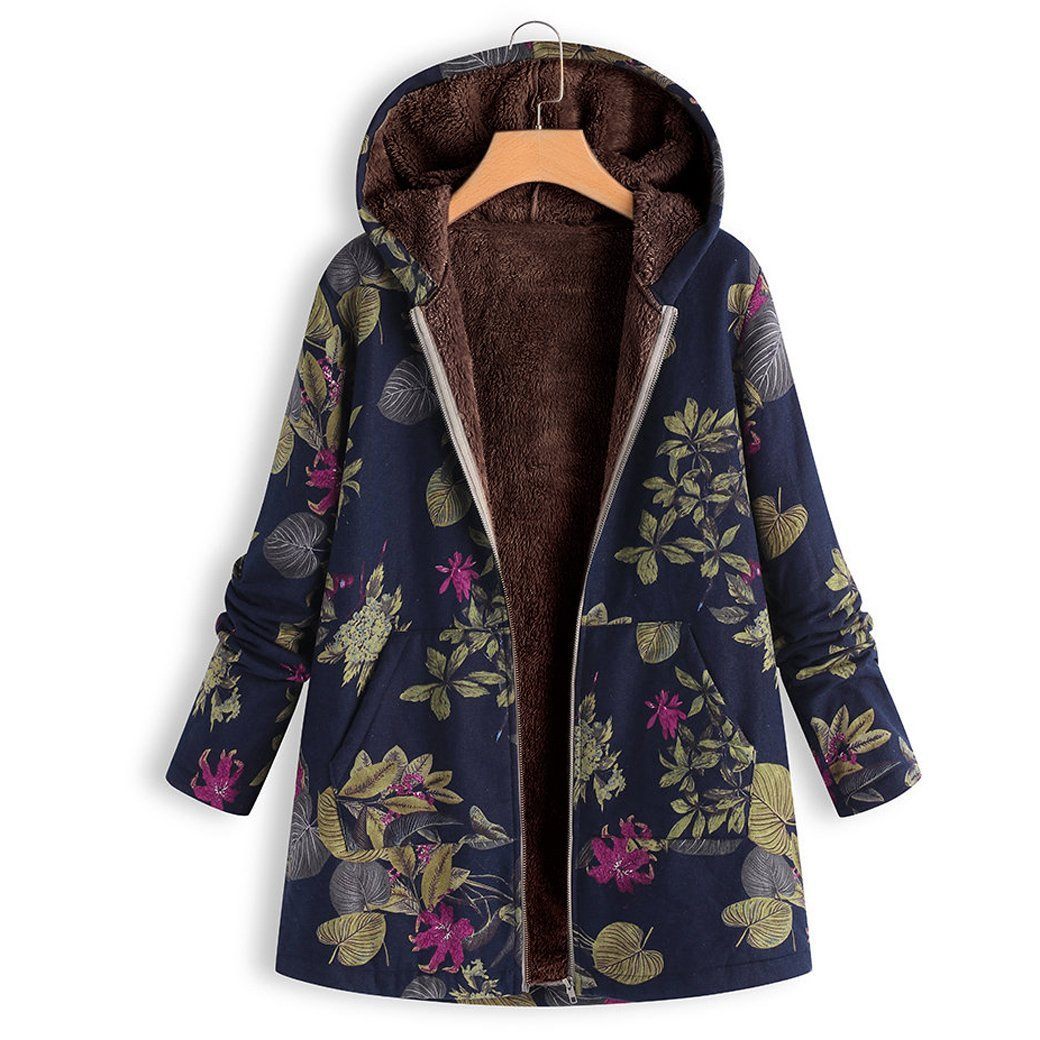 BABAKUD Winter Hooded Composite Coat Print Women's Coat Jacket/ S-5XL 2019 September New S Blue 