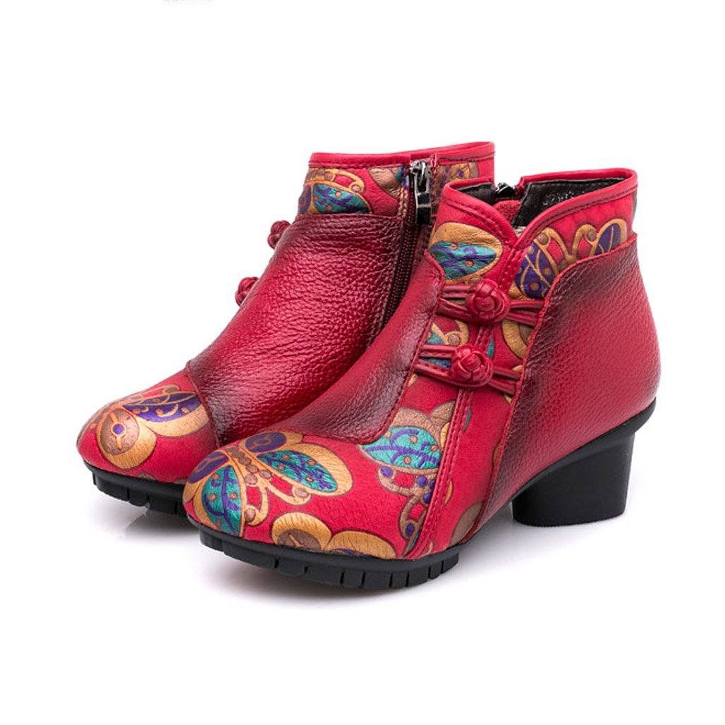 BABAKUD Winter Leather Thick Bottom Ethnic Women's Shoes 2019 October New 35 Red 