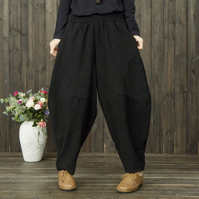 BABAKUD Winter Retro Cotton Linen Casual Velvet Thickening Harem Pants 2019 October New One Size Black 