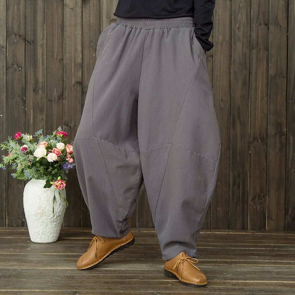 BABAKUD Winter Retro Cotton Linen Casual Velvet Thickening Harem Pants 2019 October New One Size Gray 
