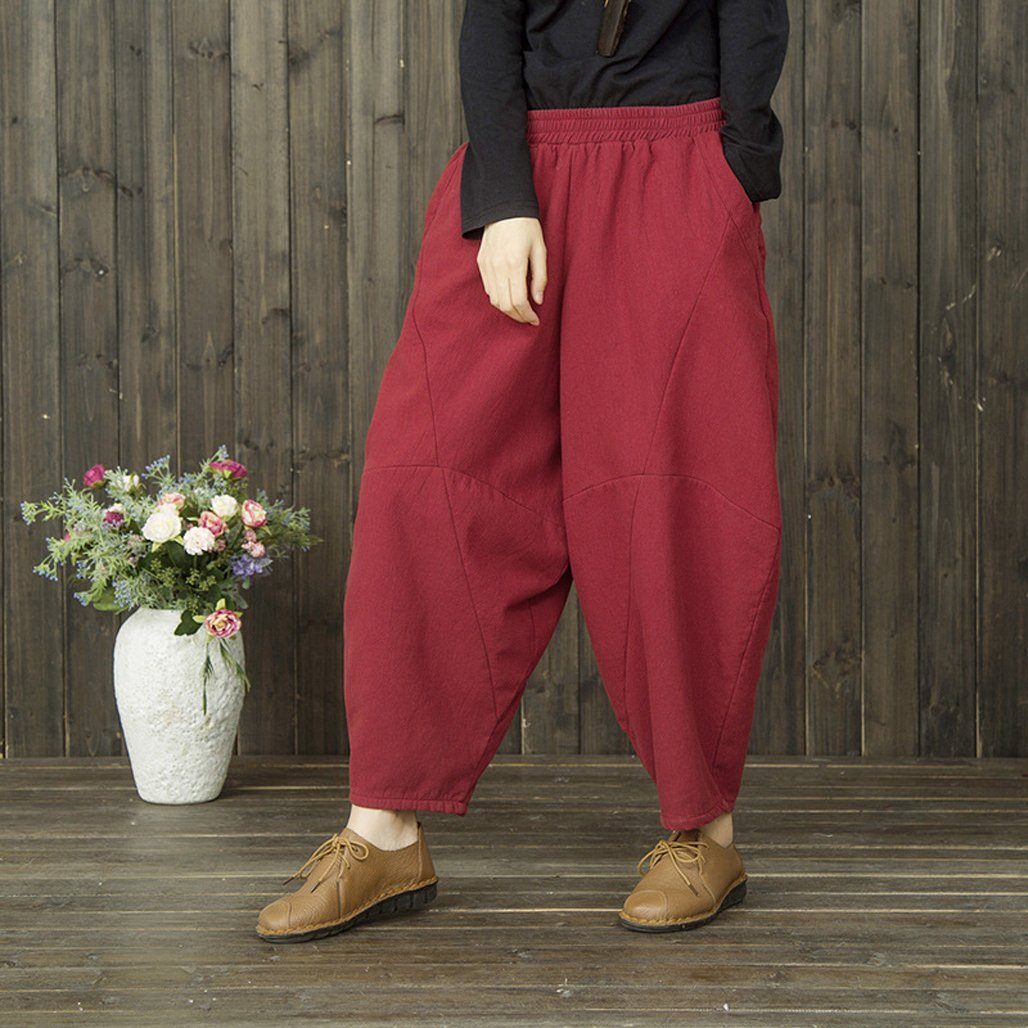 BABAKUD Winter Retro Cotton Linen Casual Velvet Thickening Harem Pants