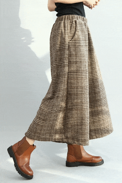 BABAKUD Winter Vintage Loose Plaid Cotton Linen Wide Leg Pants 2019 August New 