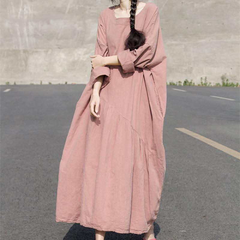 Babakud Women Asymmetrical Gathered Solid Loose Casual Maxi Dress