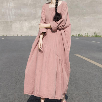 Babakud Women Asymmetrical Gathered Solid Loose Casual Maxi Dress 2019 April New 