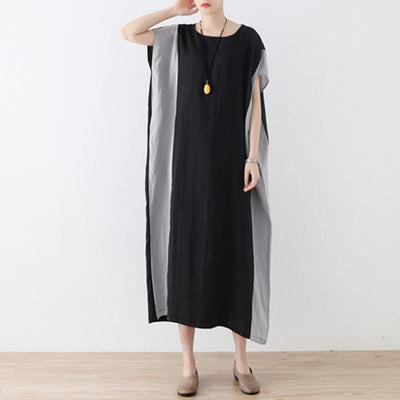 Babakud Women Color Block Casual Linen Short Sleeve Dress 2019 May New One Size Black 