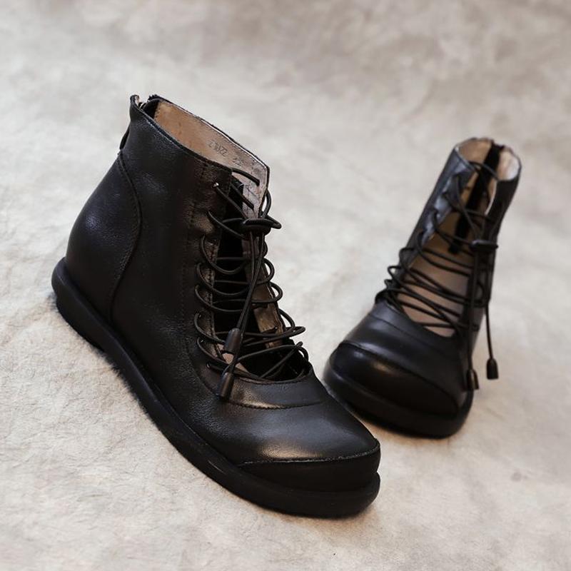 Women Lace Up Hallow Out Hidden Heel Boots | Babakud