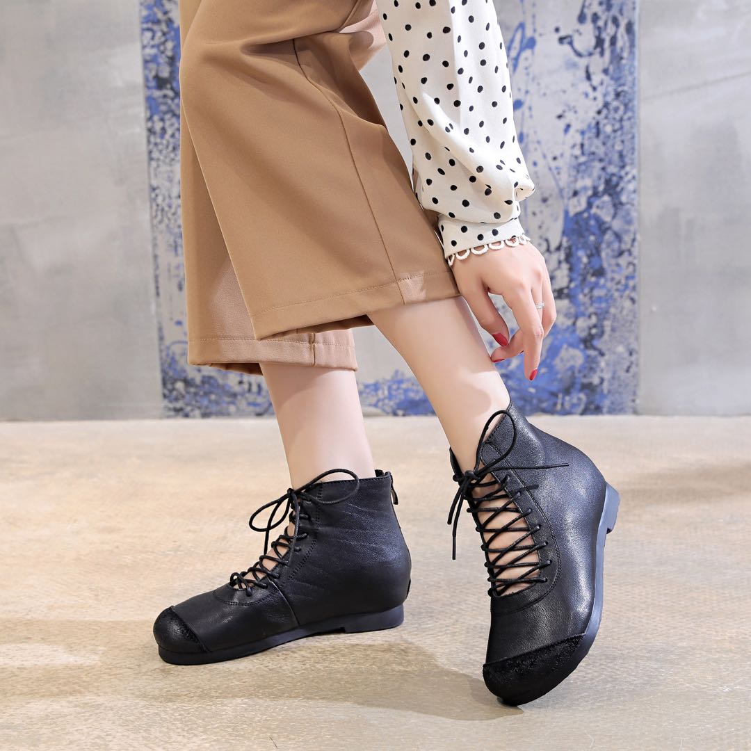 Babakud Women Lace Up Hallow Out Hidden Heel Boots 2019 April New 