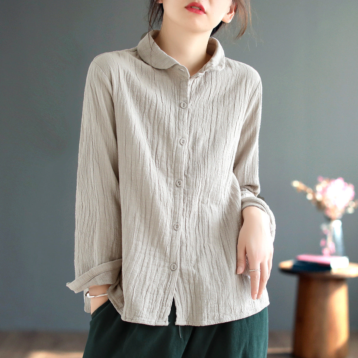 Babakud Women Retro Cotton Pleated Autumn Blouse Sep 2022 New Arrival 
