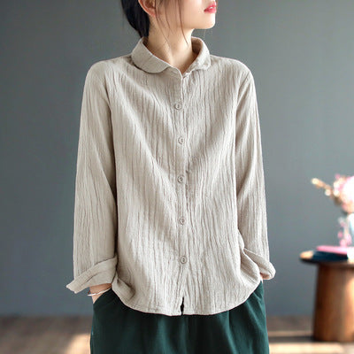 Babakud Women Retro Cotton Pleated Autumn Blouse Sep 2022 New Arrival Linen One Size 