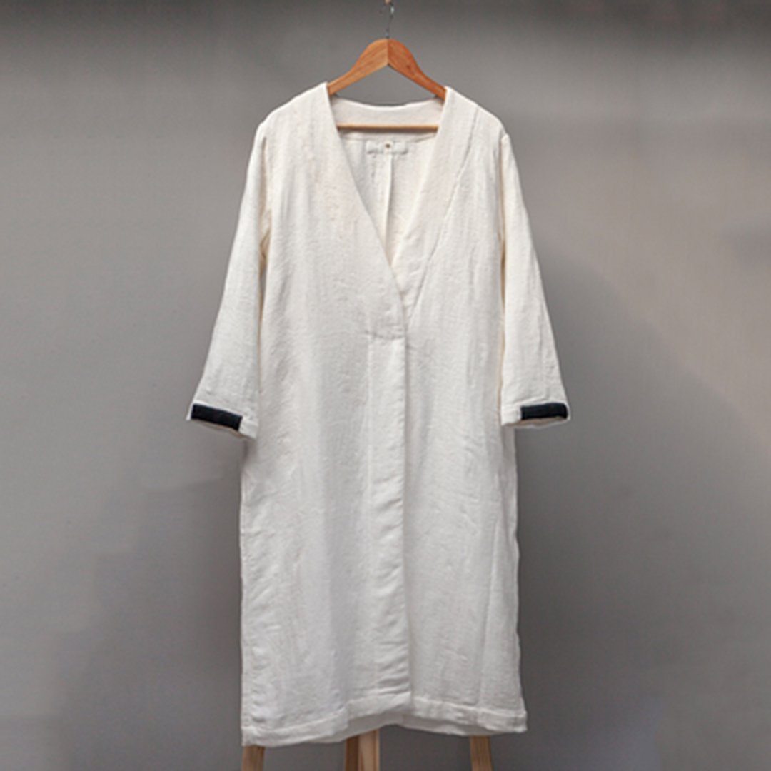 BABAKUD Women Spring Autumn Solid Linen V-Neck Coat 2019 August New One Size White 