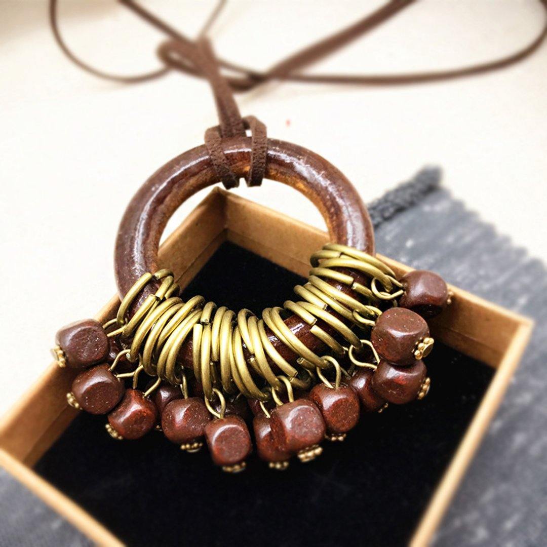 Babakud Wooden Circle Retro Beads Necklace For Women ACCESSORIES One Size Coffee 