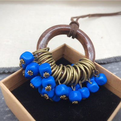 Babakud Wooden Circle Retro Beads Necklace For Women