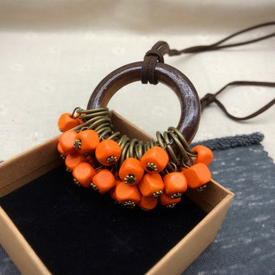 Babakud Wooden Circle Retro Beads Necklace For Women ACCESSORIES One Size Orange 