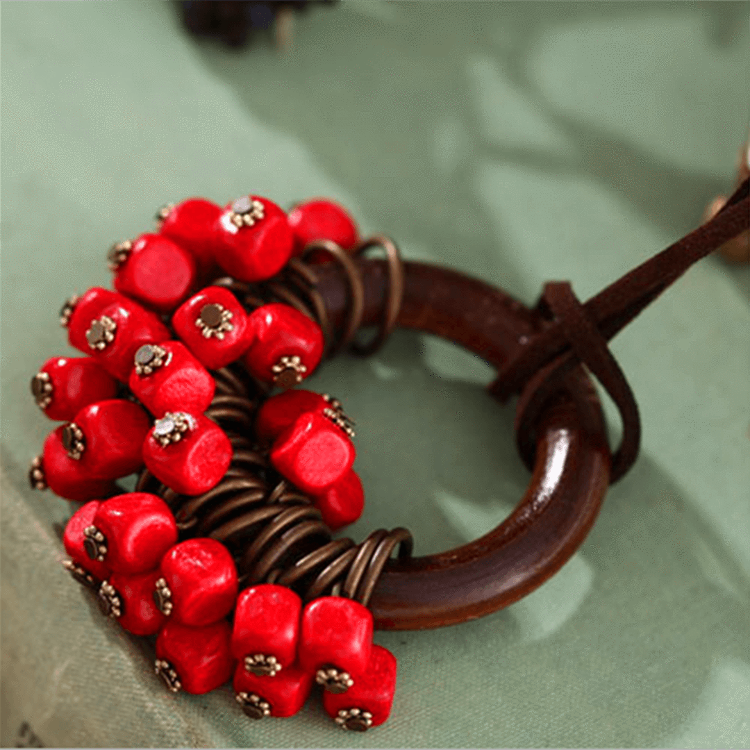 Babakud Wooden Circle Retro Beads Necklace For Women