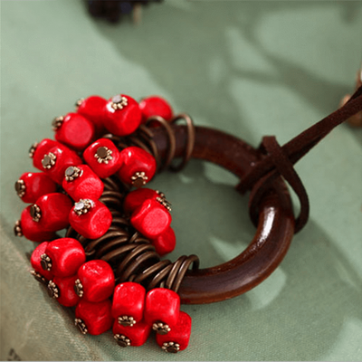 Babakud Wooden Circle Retro Beads Necklace For Women ACCESSORIES One Size Red 