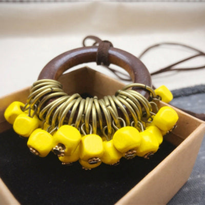Babakud Wooden Circle Retro Beads Necklace For Women ACCESSORIES One Size Yellow 