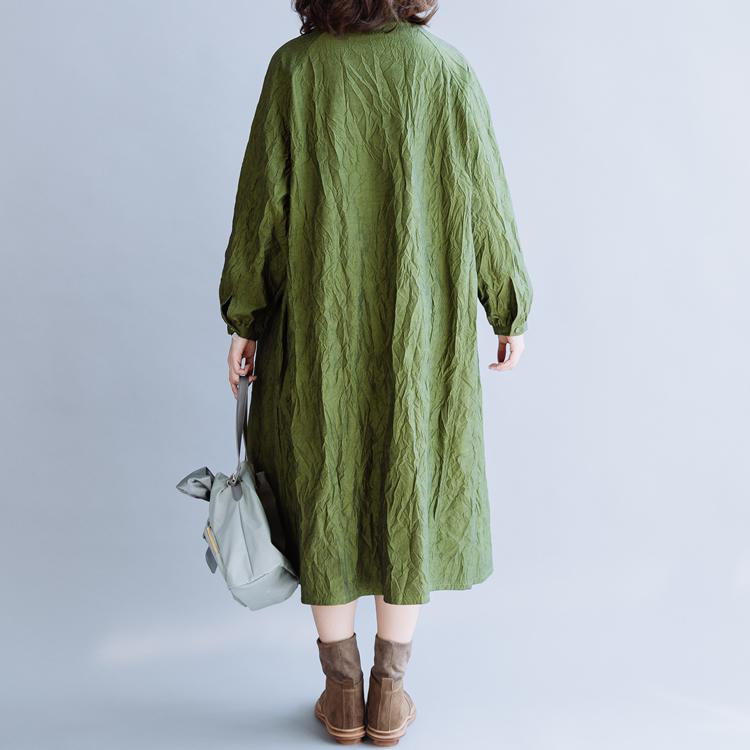 Bark Texture Avocado Green Cotton Dress March-2020-New Arrival 