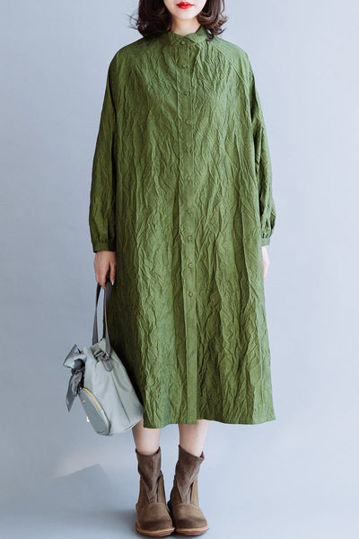 Bark Texture Avocado Green Cotton Dress