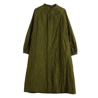 Bark Texture Avocado Green Cotton Dress