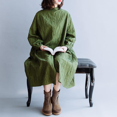 Bark Texture Avocado Green Cotton Dress March-2020-New Arrival One Size Avocado Green 