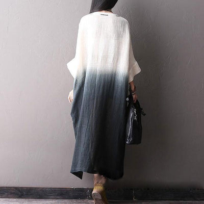 Bat Sleeve Cotton Linen Dark Gray Dresses - Babakud