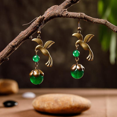 Bird And Beads Women Retro Alloy Earrings ACCESSORIES 