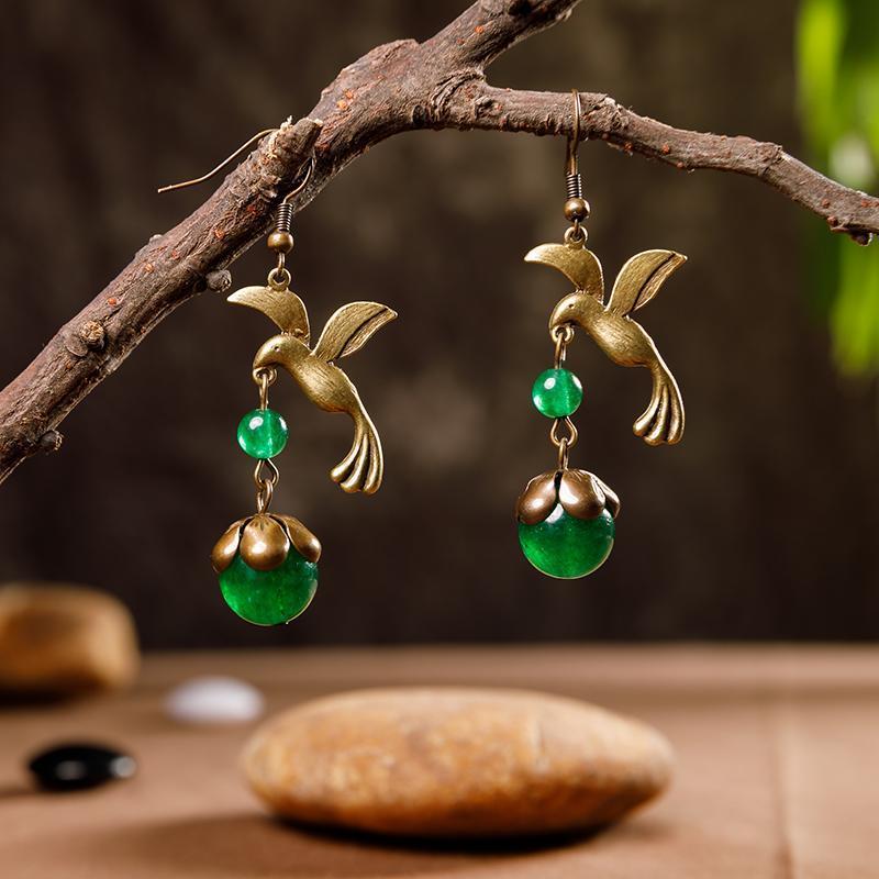 Bird And Beads Women Retro Alloy Earrings ACCESSORIES Green 