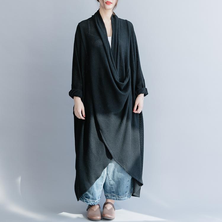Black Cross Drooping Knit Dress Robes Zen Style Art For Women 2019 April New 