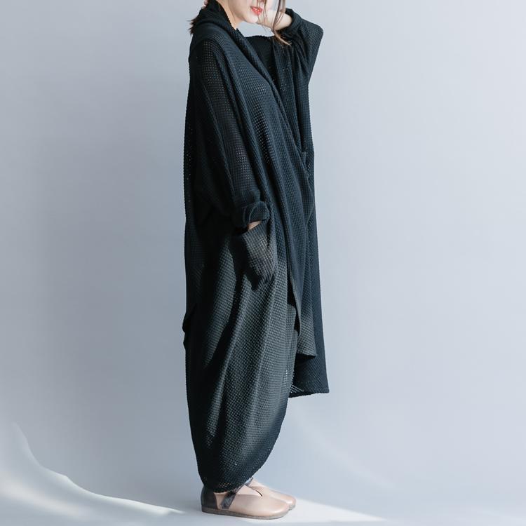 Black Cross Drooping Knit Dress Robes Zen Style Art For Women