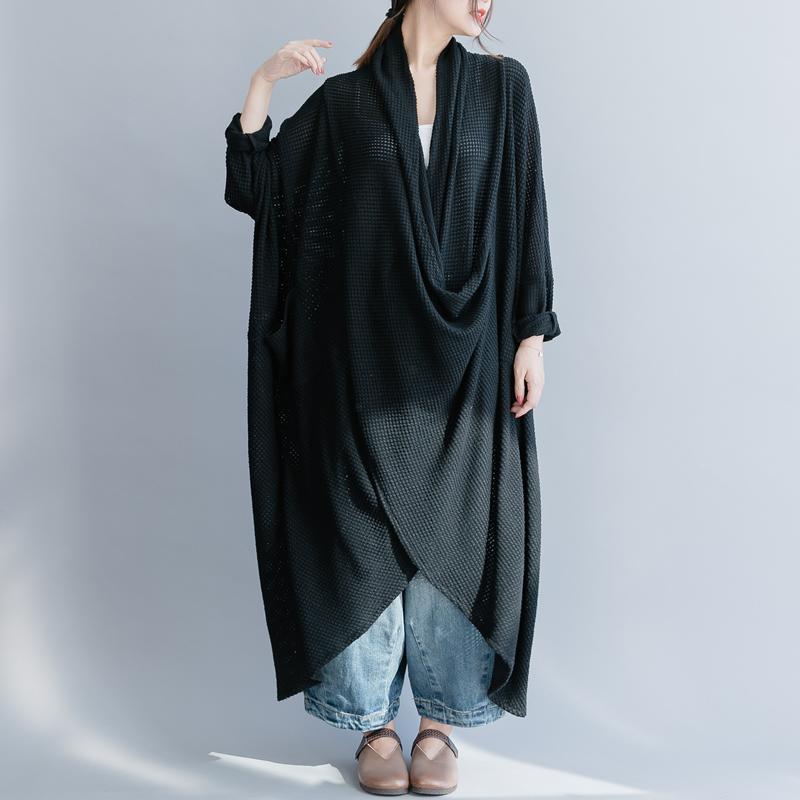 Black Cross Drooping Knit Dress Robes Zen Style Art For Women