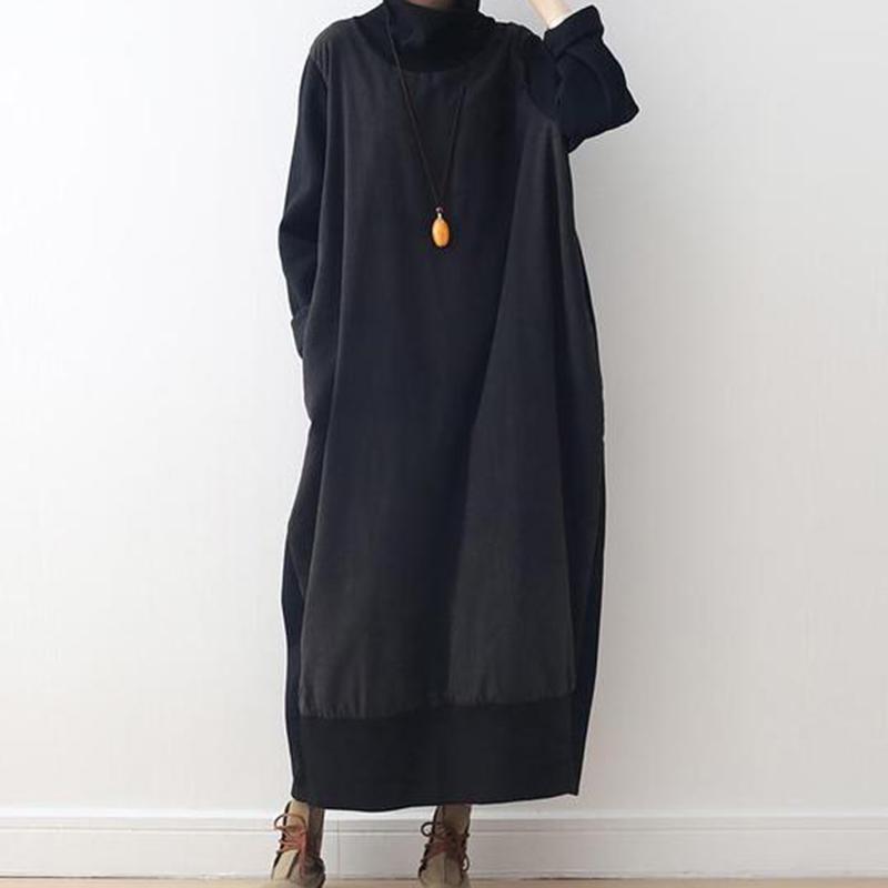 Black Loose Turtleneck Sweater Dress - Babakud