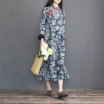 Blue Ethnic Style Vintage Thick Dress - Babakud