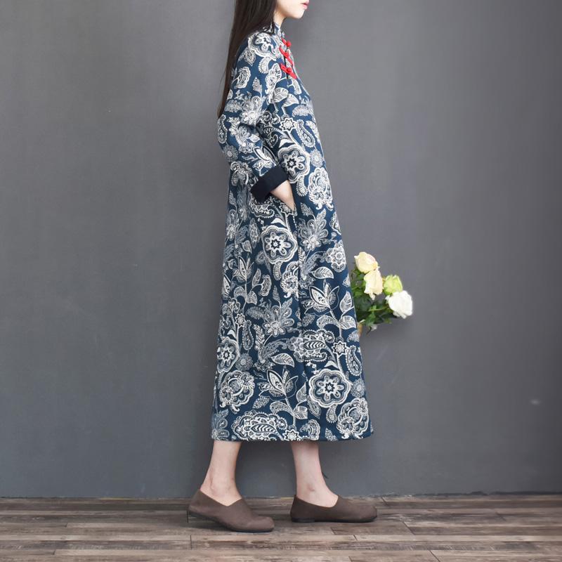 Blue Ethnic Style Vintage Thick Dress
