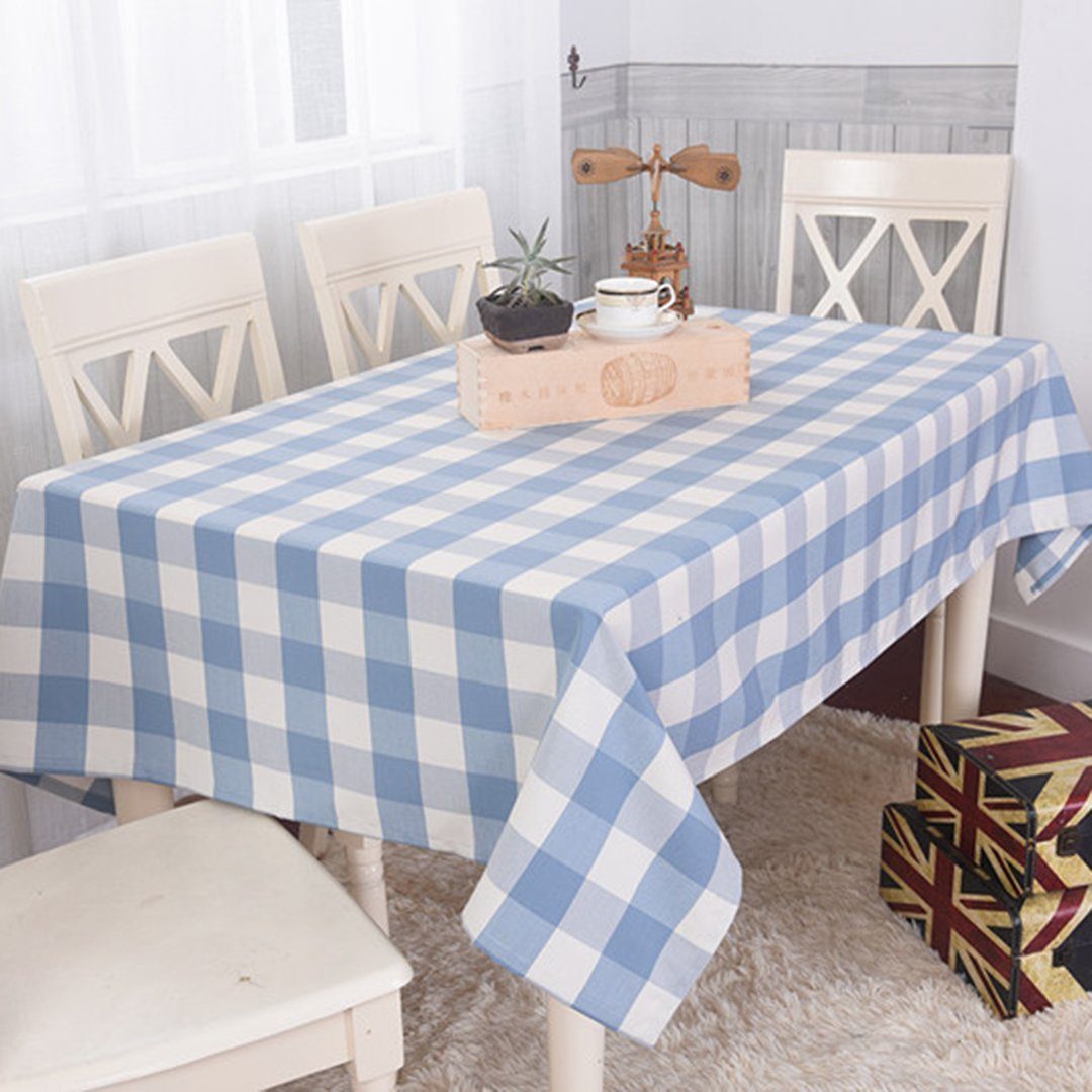Blue Plaid Cotton Linen Tea Plaid Rural Rectangular Tablecloth Home Linen 