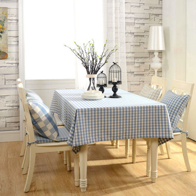 Blue Plaid Cotton Linen Tea Plaid Rural Rectangular Tablecloth Home Linen 90*90cm Blue 