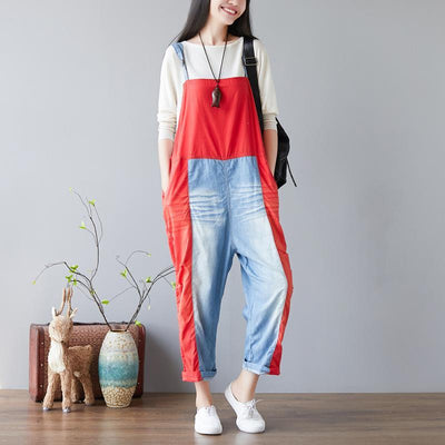 Candy Color Splicing Holes Adjustable Sling Rompers jumpsuits