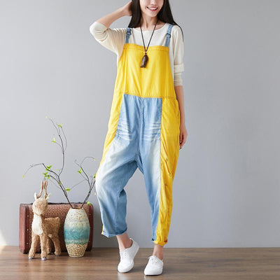 Candy Color Splicing Holes Adjustable Sling Rompers jumpsuits 2019 March New One Size Yellow 