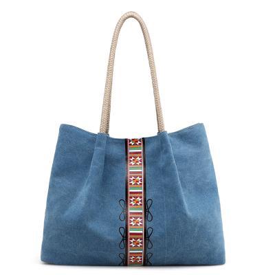 Canvas casual shoulder bag portable big shopping bag 2019 March New One Size Blue 