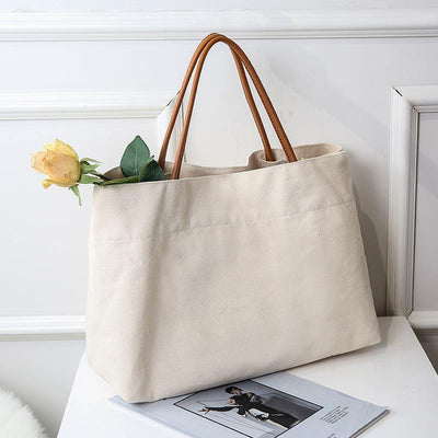 Canvas Large Capacity Shopping Bag Tote Bag July 2020-New Arrival L Beige Original 