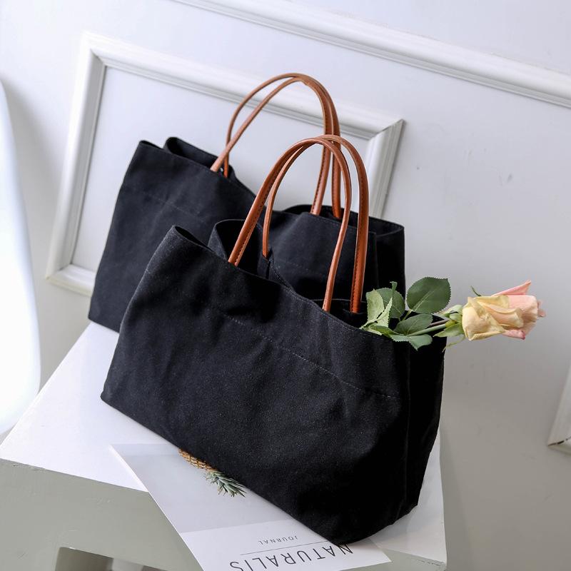 Canvas Large Capacity Shopping Bag Tote Bag July 2020-New Arrival L Black Original 