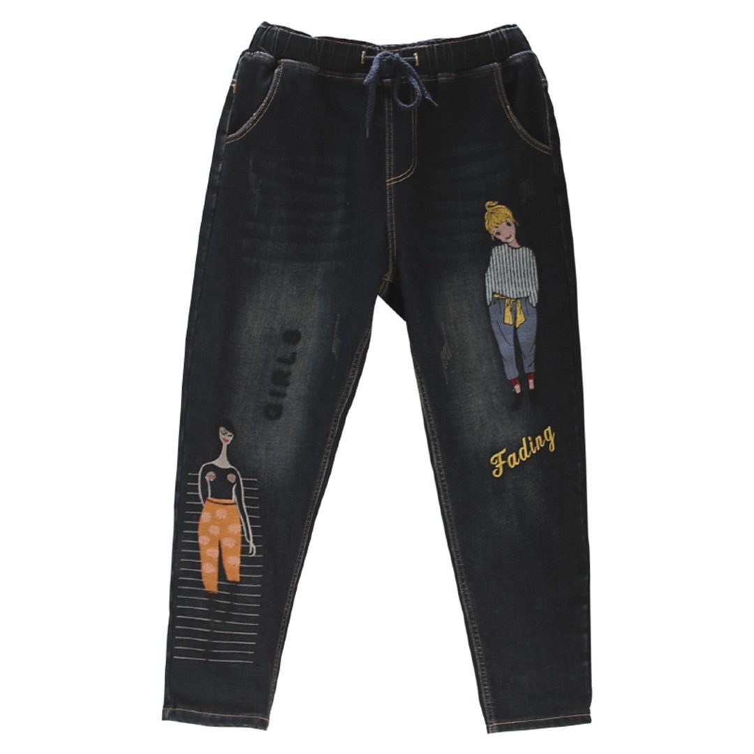 Cartoon Pattern Washed Jeans 2019 New December 