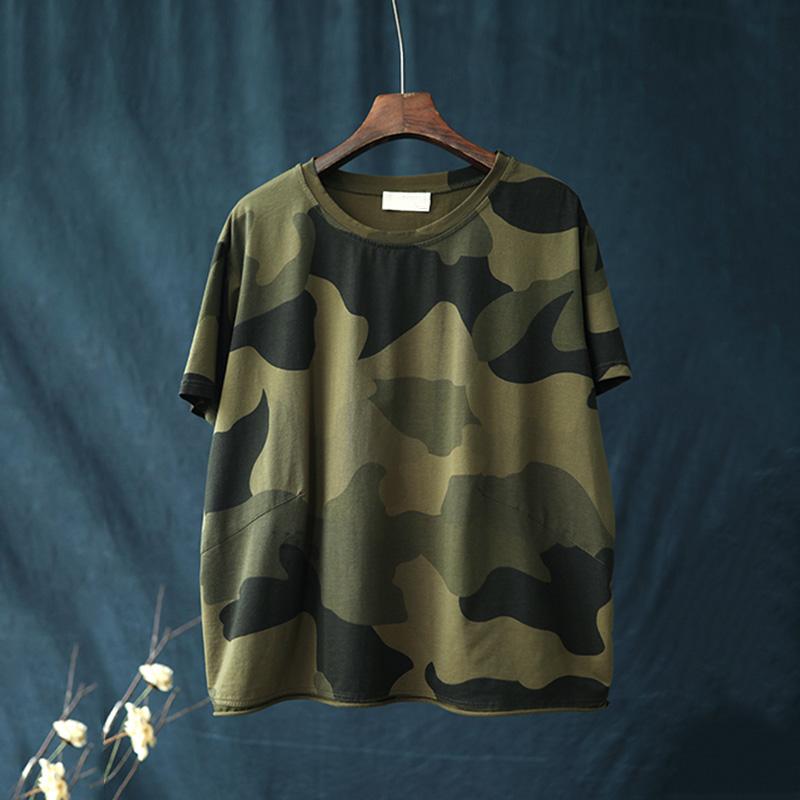 Casual Loose Cotton Camouflage T-shirt April 2021 New-Arrival 