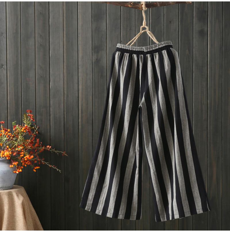 Casual Retro Cotton Linen Stripe Wide-Leg Pants