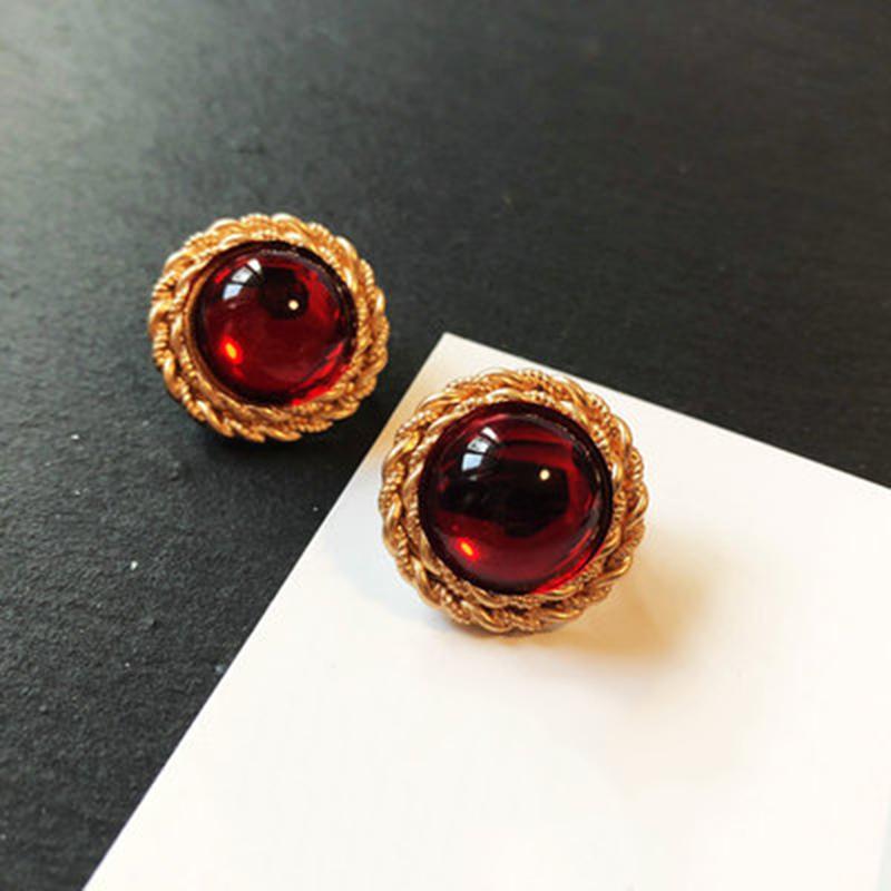 Cherry Red Silver Vintage French Earrings