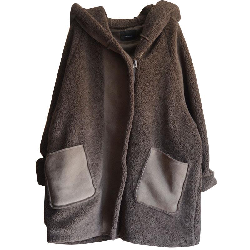 Thick Hooded Loose Mid-length Fur Coat
