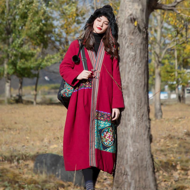 Chinese Style Embroidery Thick Cotton Linen Coat