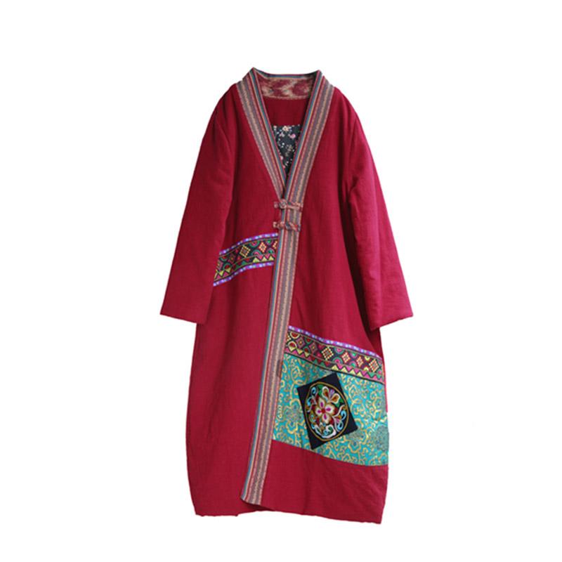 Chinese Style Embroidery Thick Cotton Linen Coat Dec 2020-New Arrival 