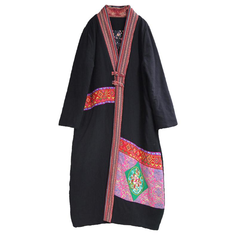 Chinese Style Embroidery Thick Cotton Linen Coat